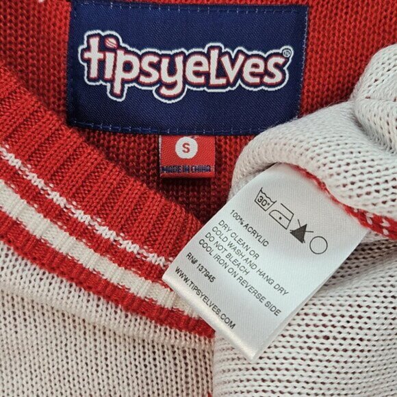NWT Tipsy Elves Sweater Canada Spell Out Logo Red and White Pullover Mens Size S - Picture 9 of 10
